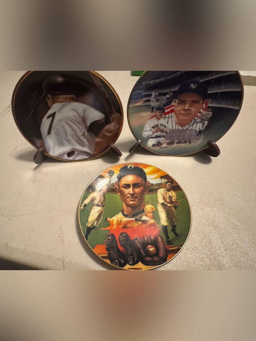 Three Vintage Baseball Collector Plates - Sports Impressions (Mantle/Ruth/Cobb)